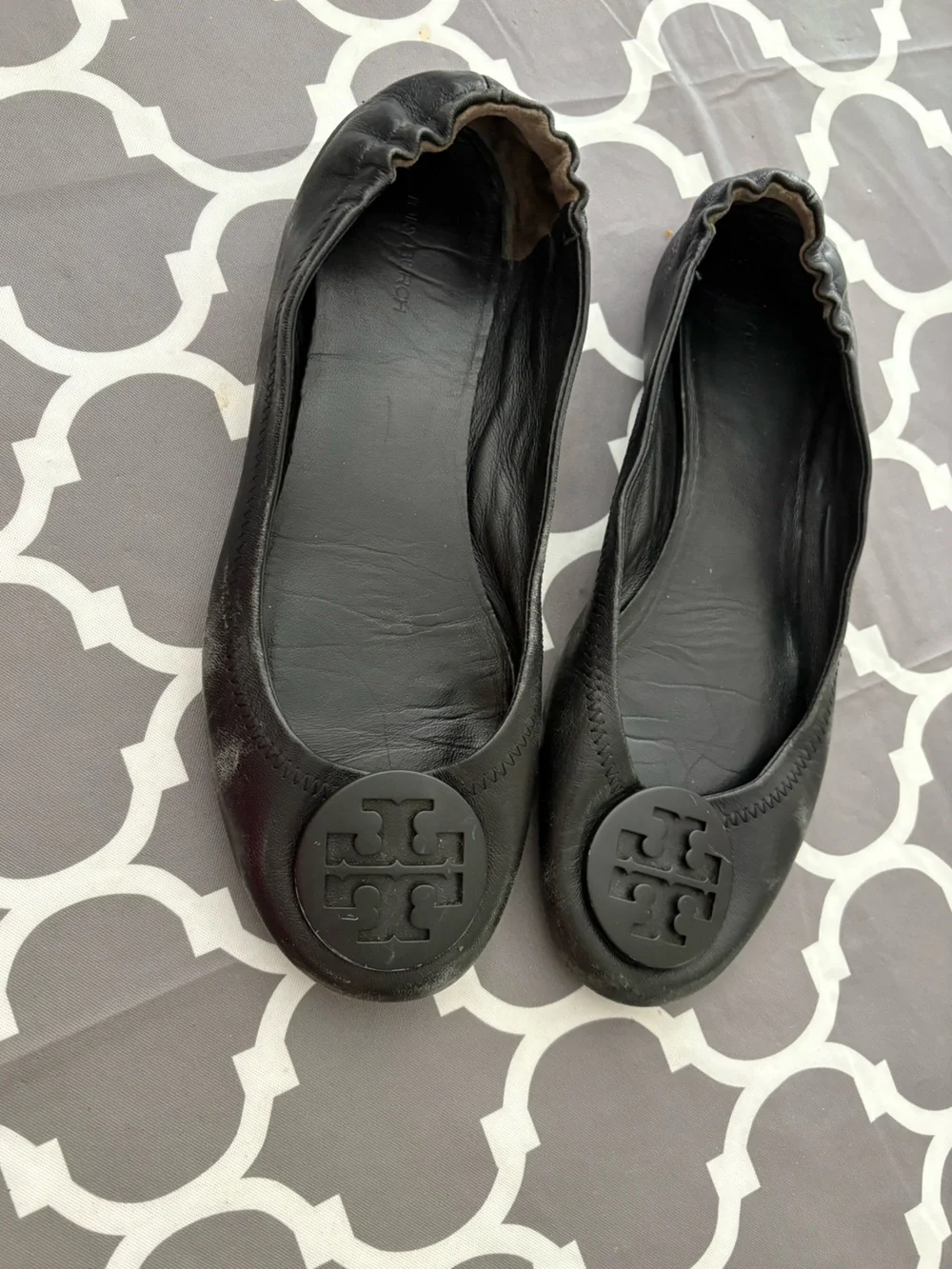 Tory Burch Minnie Travel Black Leather Ballet Flats